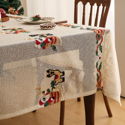 Embroidered Christmas Tablecloth - Embroidered Santa Claus, Reindeer (140*140cm).