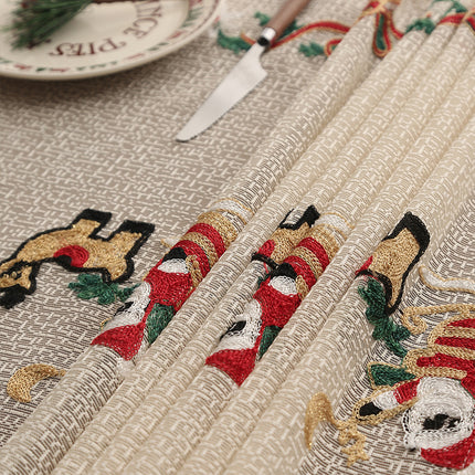 Embroidered Christmas Tablecloth - Embroidered Santa Claus, Reindeer (140*140cm).