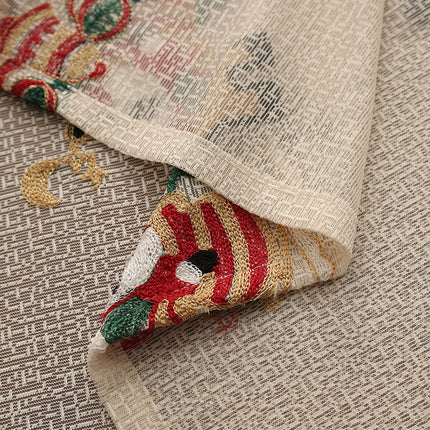 Embroidered Christmas Tablecloth - Embroidered Santa Claus, Reindeer (140*140cm).