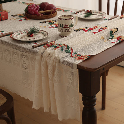 Embroidered Christmas Tablecloth - Embroidered Santa Claus, Reindeer (140*140cm).