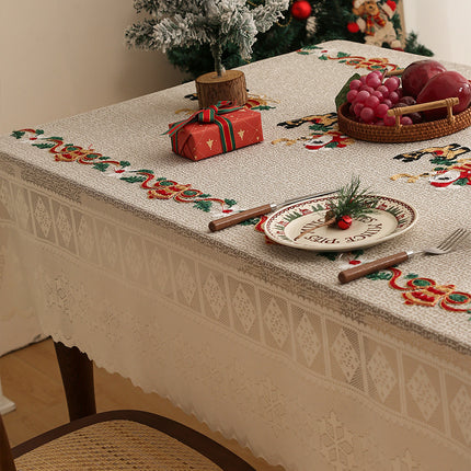 Embroidered Christmas Tablecloth - Embroidered Santa Claus, Reindeer (140*140cm).
