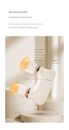White Portable Dual Head Mini Massager - 5 Modes, Quiet Operation, USB-C Rechargeable.