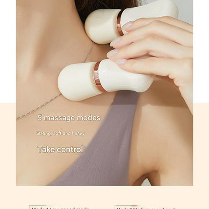 Pink Portable Dual Head Mini Massager - 5 Modes, Quiet Operation, USB-C Rechargeable.