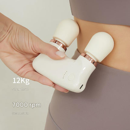 Pink Portable Dual Head Mini Massager - 5 Modes, Quiet Operation, USB-C Rechargeable.