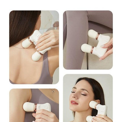Pink Portable Dual Head Mini Massager - 5 Modes, Quiet Operation, USB-C Rechargeable.