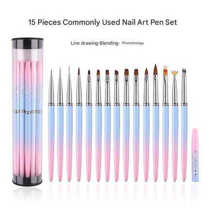 Professional Nail Art Brush Kit (15pcs) - Gradient Handles Manicure Tools.