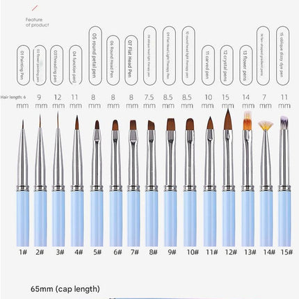 Professional Nail Art Brush Kit (15pcs) - Gradient Handles Manicure Tools.