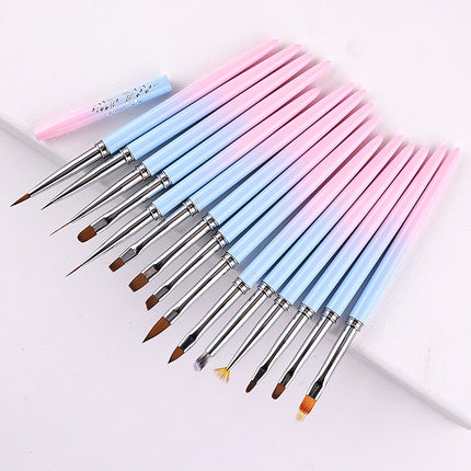Professional Nail Art Brush Kit (15pcs) - Gradient Handles Manicure Tools.