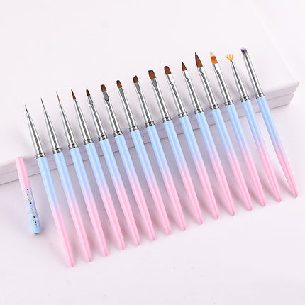 Professional Nail Art Brush Kit (15pcs) - Gradient Handles Manicure Tools.