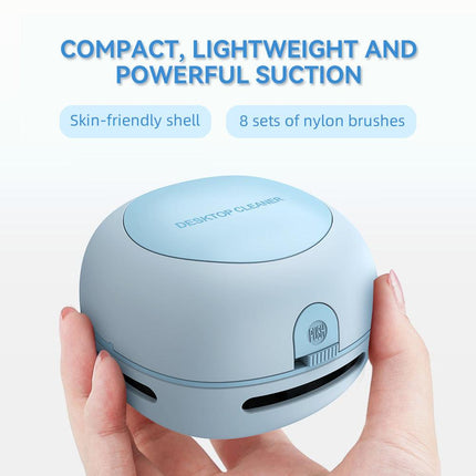 White Cordless Tabletop Crumb Sweeper - USB Rechargeable Mini Vacuum for Desk.