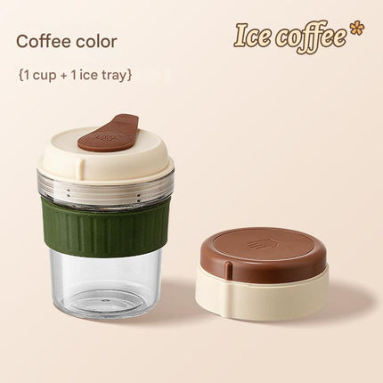 2-in-1 Ice Cube Maker Tumbler - Portable Cup with Integrated Silicone Ice Tray & Lid (1 cup + 1 ice tray).