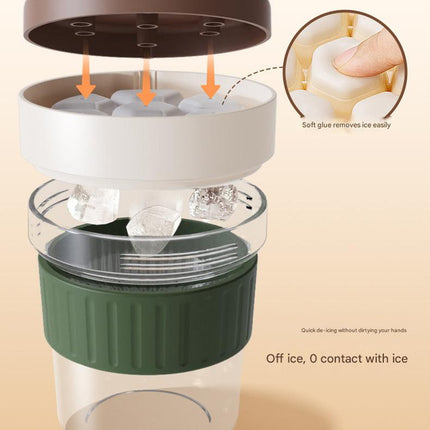 2-in-1 Ice Cube Maker Tumbler - Portable Cup with Integrated Silicone Ice Tray & Lid (1 cup + 1 ice tray).