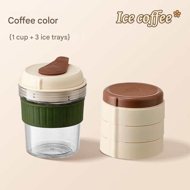 2-in-1 Ice Cube Maker Tumbler - Portable Cup with Integrated Silicone Ice Tray & Lid (1 cup + 3 ice tray).