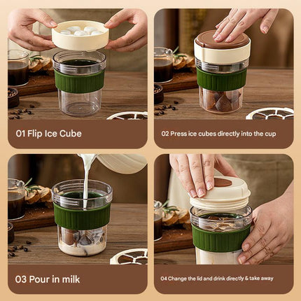 2-in-1 Ice Cube Maker Tumbler - Portable Cup with Integrated Silicone Ice Tray & Lid (1 cup + 3 ice tray).