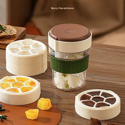 2-in-1 Ice Cube Maker Tumbler - Portable Cup with Integrated Silicone Ice Tray & Lid (1 cup + 3 ice tray).