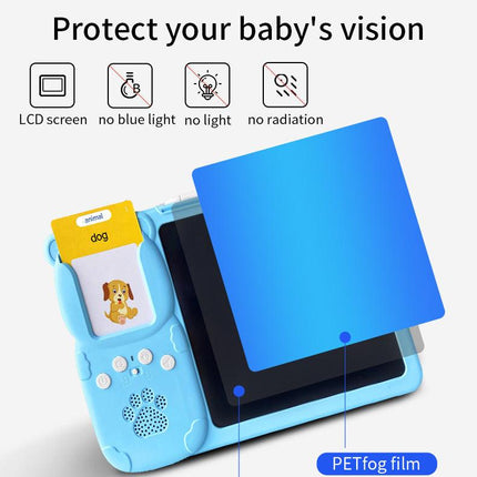 Blue (112 cards, pure English) Kids Interactive Early Education Toy: Combination Card Reader & LCD Drawing Board for Toddlers.