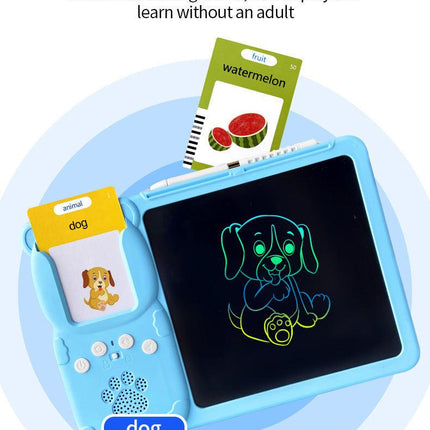Blue (255 cards, pure English) Kids Interactive Early Education Toy: Combination Card Reader & LCD Drawing Board for Toddlers.