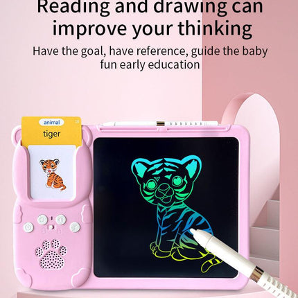 Pink (112 cards, pure English) Kids Interactive Early Education Toy: Combination Card Reader & LCD Drawing Board for Toddlers.