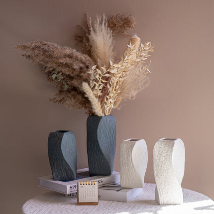 White Abstract Twisted Ceramic Vase - Artistic Minimalist Flower Holder for Home Decor (20x10x10cm).
