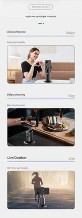 Black AI Smart Auto Tracking Phone Holder - 360° Rotation Face & Body Tracking Mount.