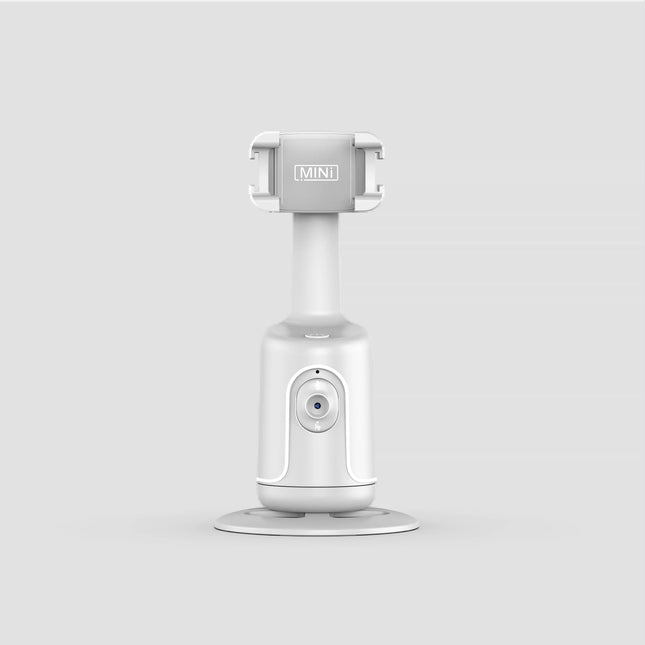 White AI Smart Auto Tracking Phone Holder - 360° Rotation Face & Body Tracking Mount.