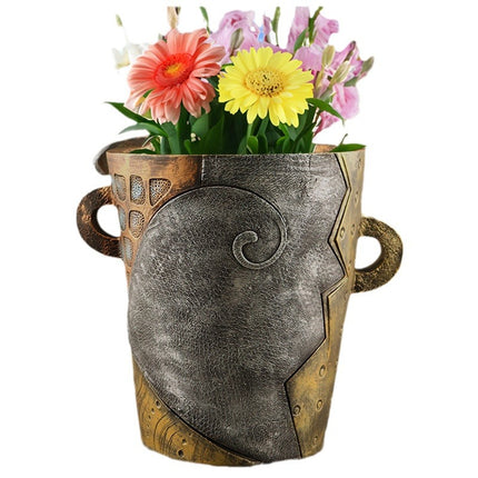 Abstract Face Planter Pot - Artistic Resin Decor for Succulents & Plants (Antique Style - 18.5*18*15CM).