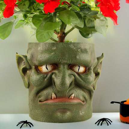 Green Unique Goblin Head Planter Pot - Resin Monster Face for Succulents & Decor (Style 1).