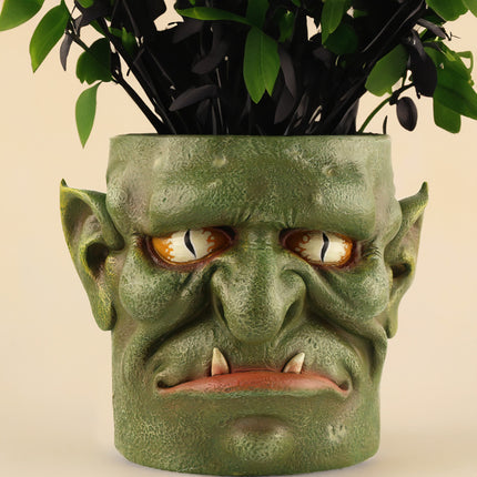 Green Unique Goblin Head Planter Pot - Resin Monster Face for Succulents & Decor (Style 1).