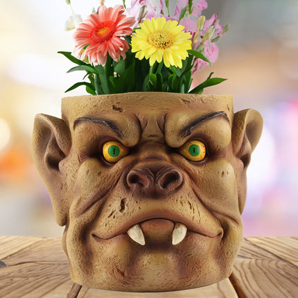 Brown Unique Goblin Head Planter Pot - Resin Monster Face for Succulents & Decor (Style 2).