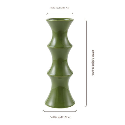 Glossy GreenCeramic Vase - Unique Bamboo-Look Design (25.5x9x7cm).