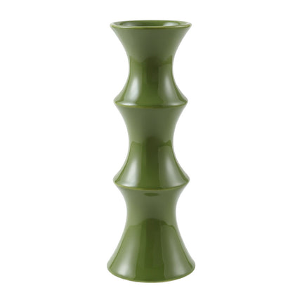 Glossy GreenCeramic Vase - Unique Bamboo-Look Design (25.5x9x7cm).