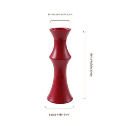 Glossy Red Ceramic Vase - Unique Bamboo-Look Design (20x8x5.5cm).