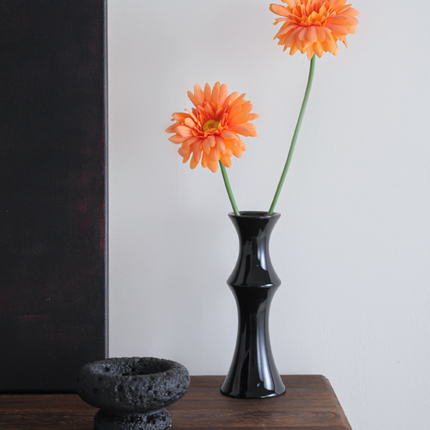 Glossy Black Ceramic Vase - Unique Bamboo-Look Design (20x8x5.5cm).