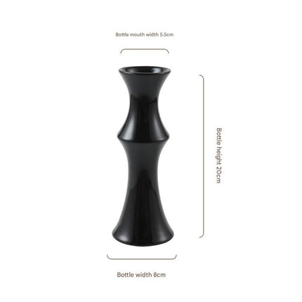 Glossy Black Ceramic Vase - Unique Bamboo-Look Design (20x8x5.5cm).