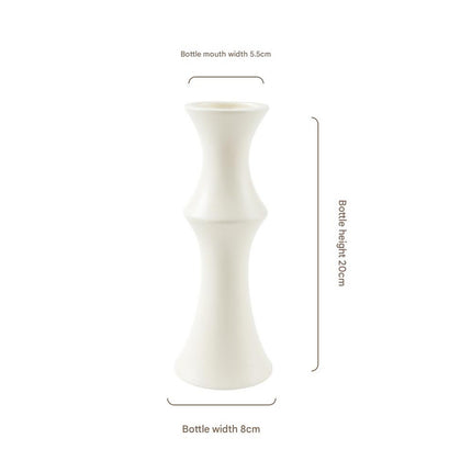 Matte White Ceramic Vase - Unique Bamboo Shape Design (20x8x5.5cm).