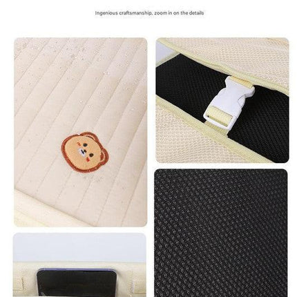 Kids Car Seat Travel Tray - Waterproof Lap Desk with Storage Pockets (Beige Bear - Round).