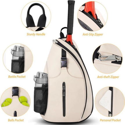 Black Tennis Pickleball Sling Bag - Crossbody Racket Backpack for Men & Women (33x14x49cm).