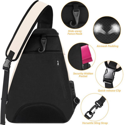 Pink Tennis Pickleball Sling Bag - Crossbody Racket Backpack for Men & Women (33x14x49cm).