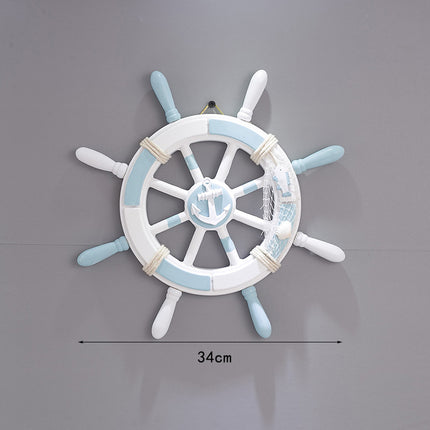 Nautical Wooden Rudder Wall Decor - 34cm Coastal Home Decor Accent (Anchor net rudder).