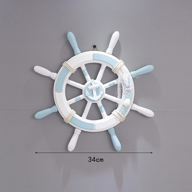 Nautical Wooden Rudder Wall Decor - 34cm Coastal Home Decor Accent (Anchor net rudder).