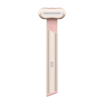 Rose Gold Electric Eye Massager Pen with Red & Blue Light Therapy - Heated Vibration Wand.