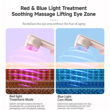 Rose Gold Electric Eye Massager Pen with Red & Blue Light Therapy - Heated Vibration Wand.