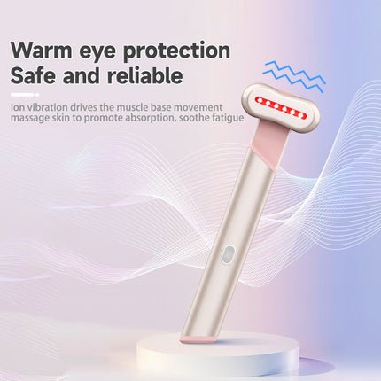 Rose Gold Electric Eye Massager Pen with Red & Blue Light Therapy - Heated Vibration Wand.