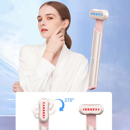 Rose Gold Electric Eye Massager Pen with Red & Blue Light Therapy - Heated Vibration Wand.