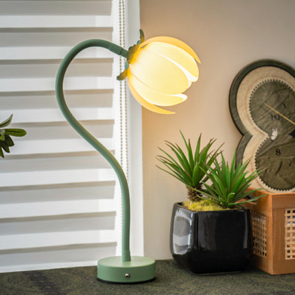 Green LED Tulip Desk Lamp - Flexible Gooseneck, Decorative Flower Table Light.