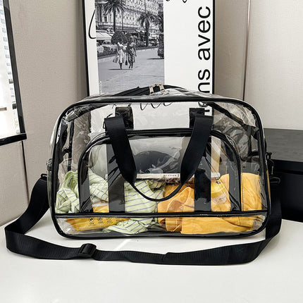Black transparent Multi-Purpose Clear PVC Bag - Travel, Fitness, Storage Tote (42x26x15cm).