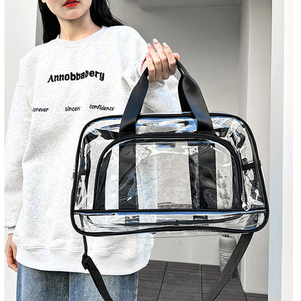 Black transparent Multi-Purpose Clear PVC Bag - Travel, Fitness, Storage Tote (42x26x15cm).