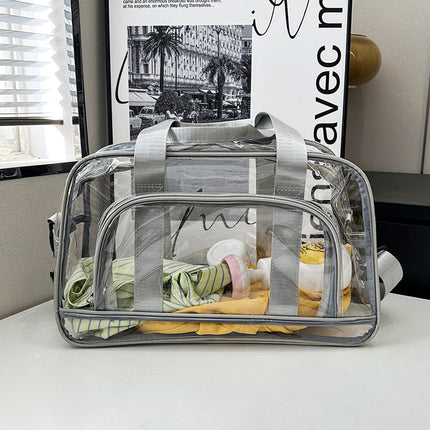 Silver transparent Multi-Purpose Clear PVC Bag - Travel, Fitness, Storage Tote (42x26x15cm).