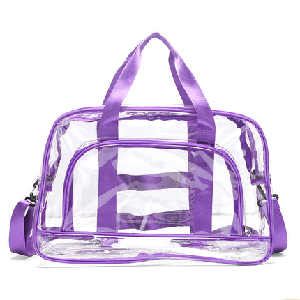 Purple transparent Multi-Purpose Clear PVC Bag - Travel, Fitness, Storage Tote (50x32x18cm).