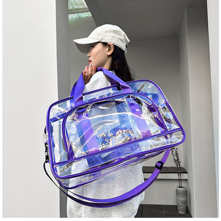 Purple transparent Multi-Purpose Clear PVC Bag - Travel, Fitness, Storage Tote (50x32x18cm).